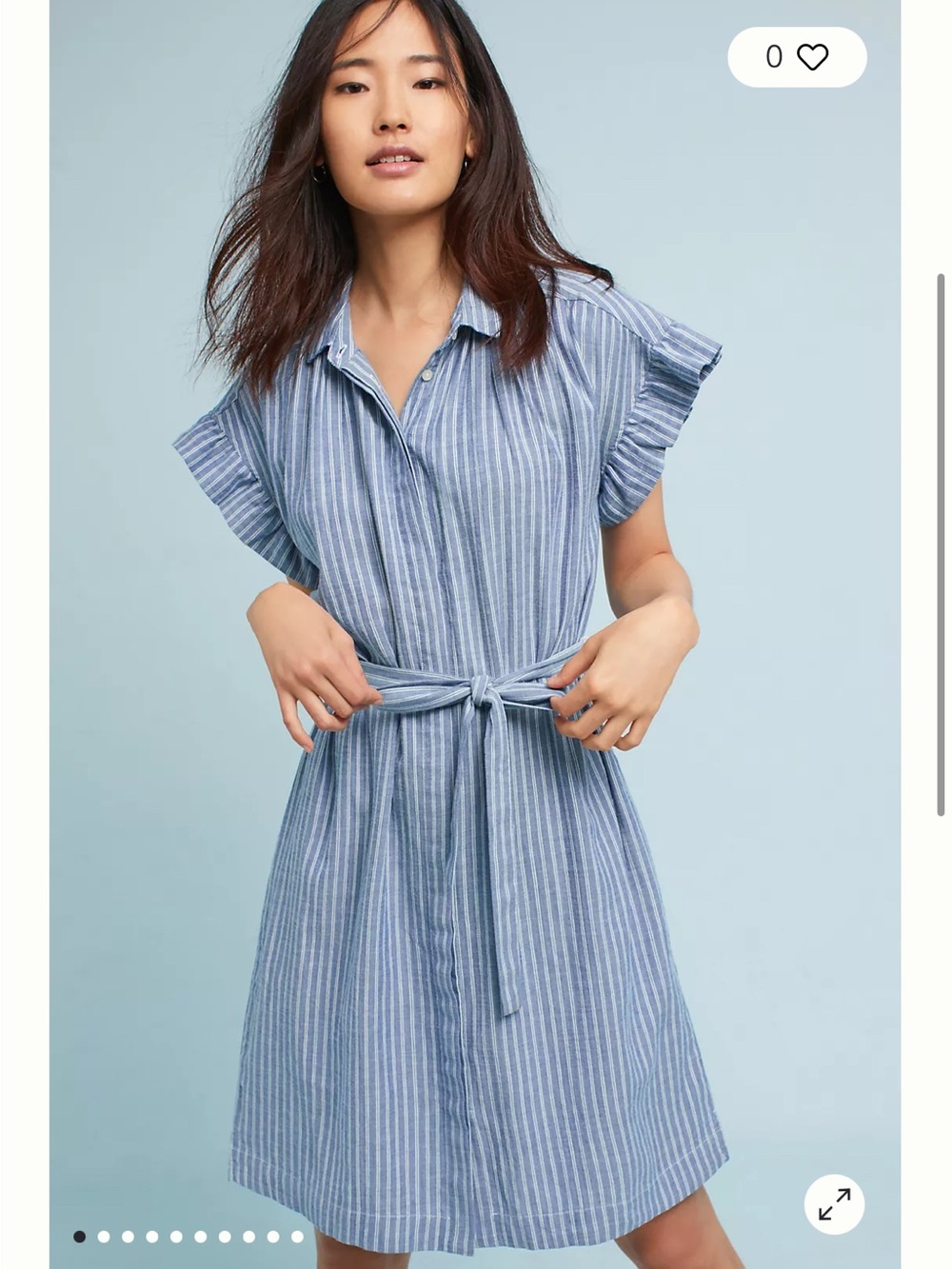 Anthropologie Isabella Sinclair Piper Blue White Stripe Ruffle Sleeve Dress Sz M